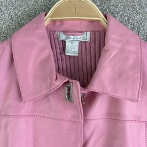 Vintage Lisa International Pink Leather Sleeveless Knit Turn Lock Women XL Retro